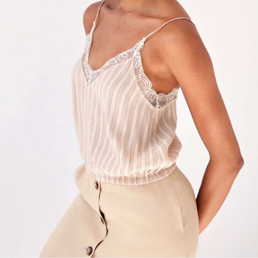 Aritzia Wilfred Agyness Striped Crepe Lace Trim Bella CoquetteLarge Cami TankTop